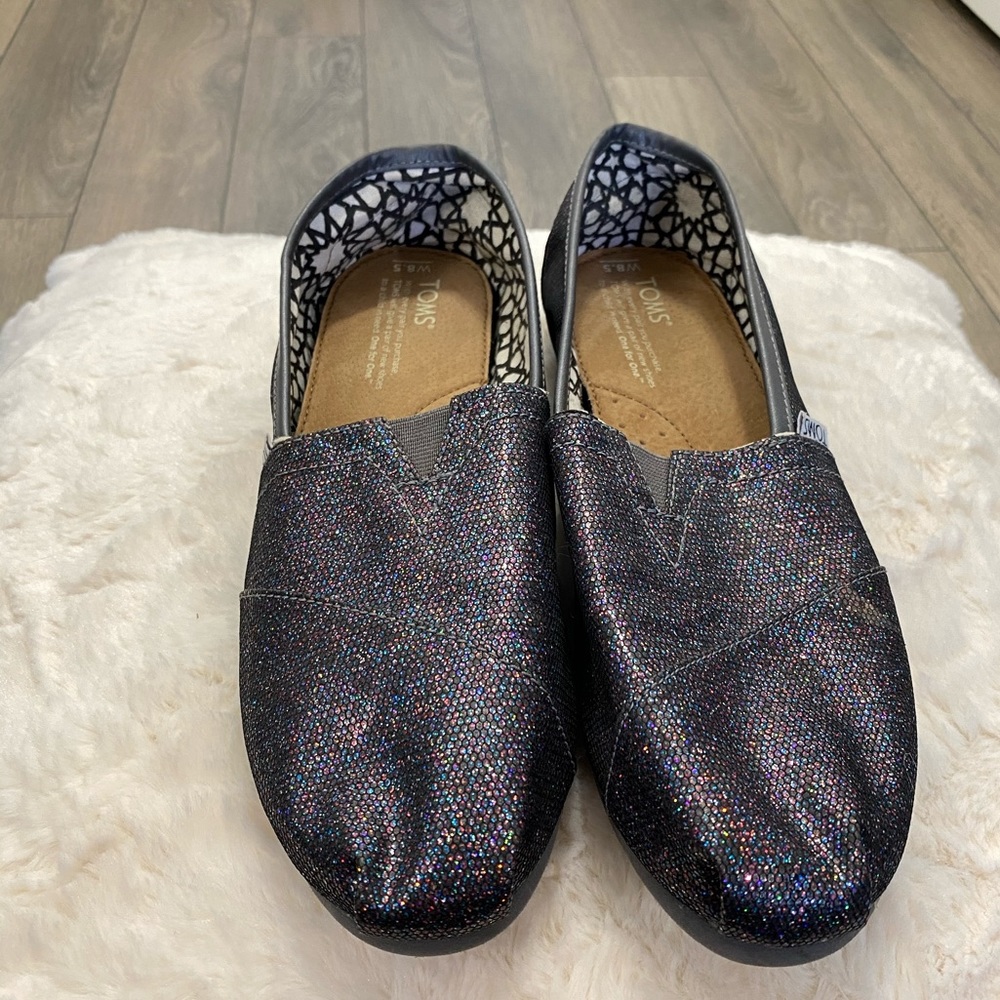 Dark grey iridescent glitter Toms! Worn once!